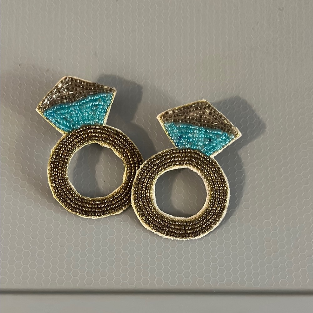 Engagement Ring Gold and Blue Beaded Earrings